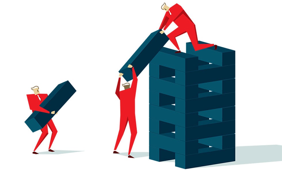Picture of animated men building tower to illustrate infrastructure projects CEE